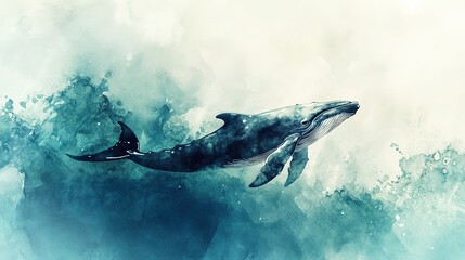 Fototapeta premium A majestic blue whale gracefully swims through calm ocean waters under a serene sky at sunrise