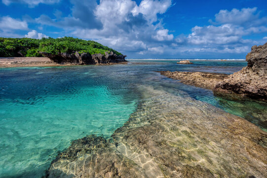 The beautiful island of Okinawa main island, in the Ryukyu Islands of Japan, with pristine waters and beaches is relatively unspoiled