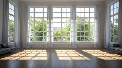 Fototapeta premium Spacious Artistic Living Room with Abundant Natural Light