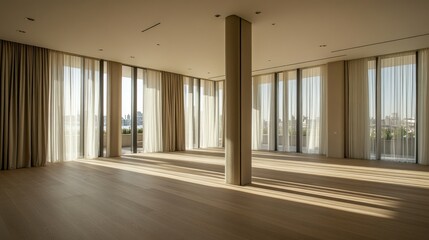 Obraz premium Spacious Modern Room with Natural Light and Clean Lines