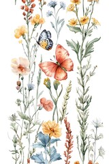 Seamless border stripe with hand-drawn watercolor illustrations, perfect for creative border designs.