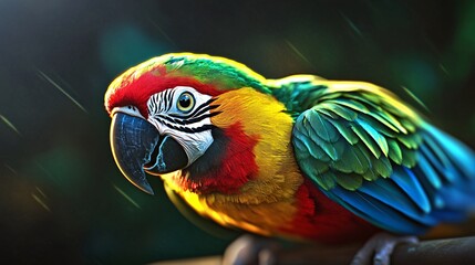 A close up of an parrot, colorful digital art, digital painting, vibrant colors, jungle background