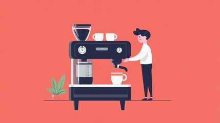 Person making coffee with espresso machine, colorful background