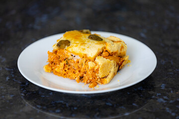 Traditional chicken pie with typical Brazilian catupiry. Empadão de frango