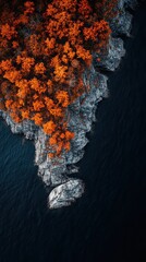 Aerial View of a Rocky Peninsula and Orange Autumn Trees