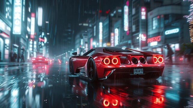Futuristic Car Racing Game with Holographic Interface for Console and Web 3.0, High-Speed Street Racing at Night with Dynamic Digital Graphics and Data Visualizations