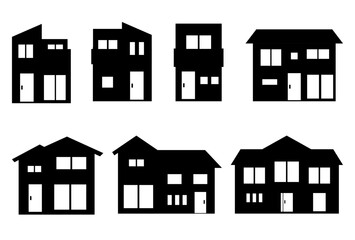 二階建て住宅のシルエットのイラストセット