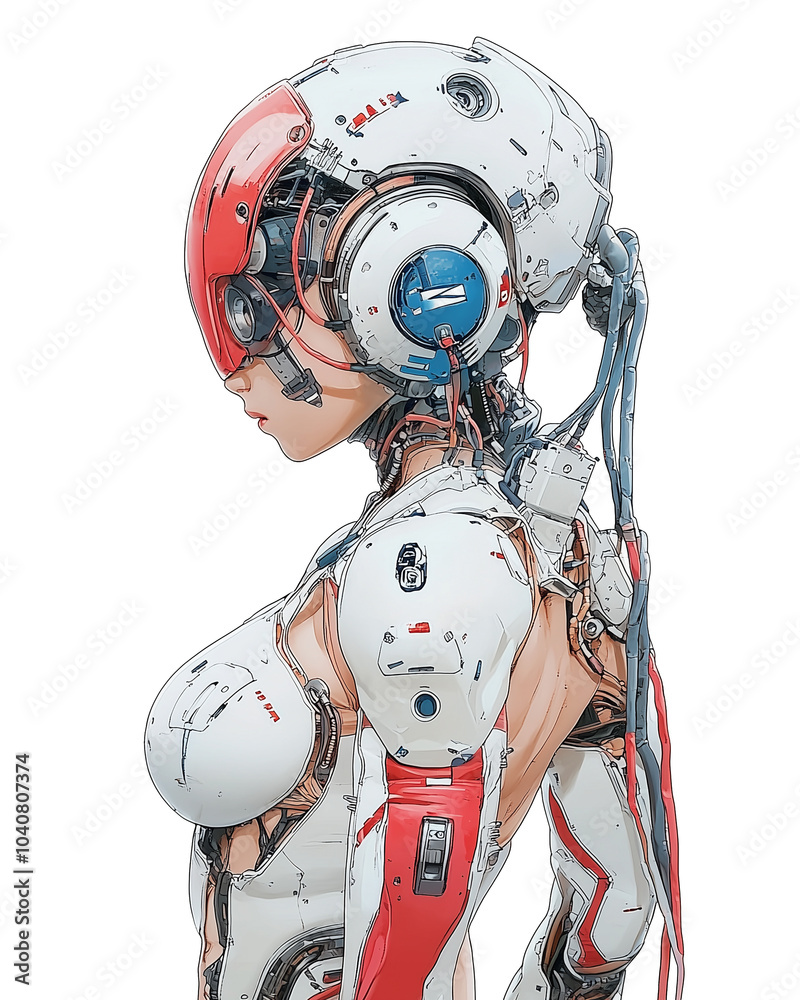 Aufkleber futuristic female character with sleek robotic design, featuring intricate details and striking colo