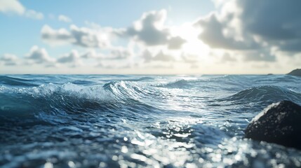 Fototapeta premium Ocean Waves with Sunlight Reflecting on the Water