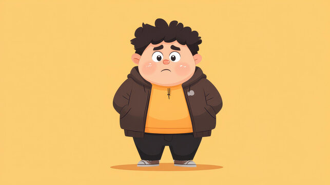 A cute cartoon of a chubby child, showcasing a funny sleepy face, perfect for kids books or animations.