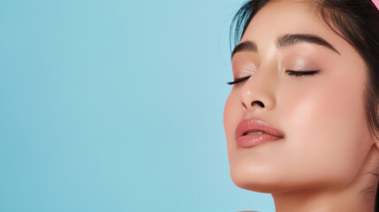 Radiant beauty captured in a serene moment, showcasing the elegance and grace of a quiet pose with closed eyes.