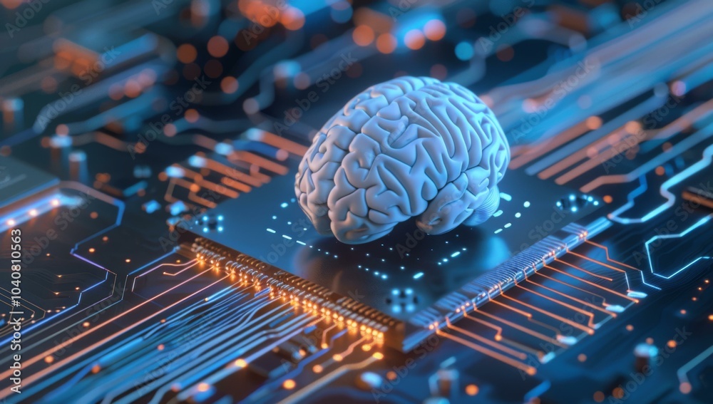 Wall mural a computer chip with a brain on top of it. ai.