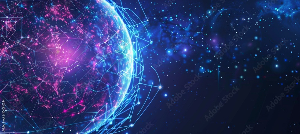 Wall mural a sphere with a network of lines and dots. ai.