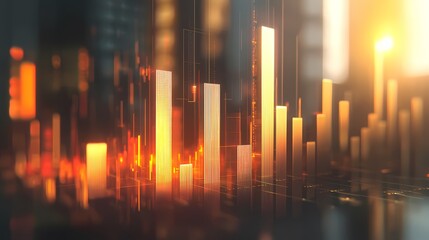 Fototapeta premium Abstract cityscape with glowing skyscrapers and lines