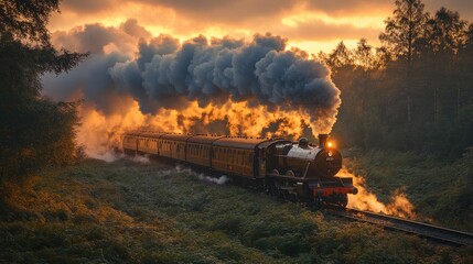 Steam Train at Sunset