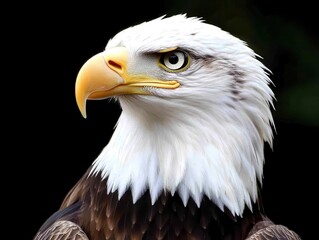 Obraz premium Close-up of a bald eagle with intense gaze on black background