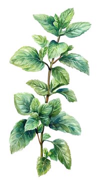 watercolor mint plant on white background clip art preview