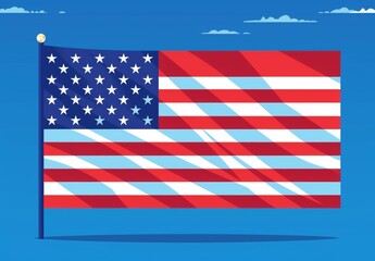 Fototapeta premium US American Flag Flat Vector Illustration on Solid Blue Background