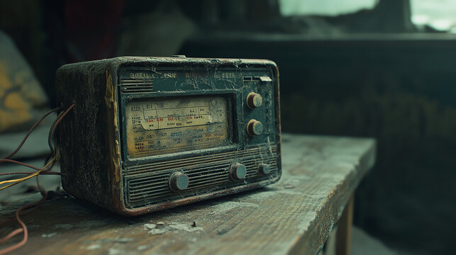 Broken Radio on a Wooden Table