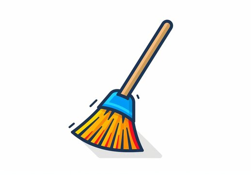 recommend clip art: Minimalist Line Art Broom and Dustpan Icon for Cleaning App