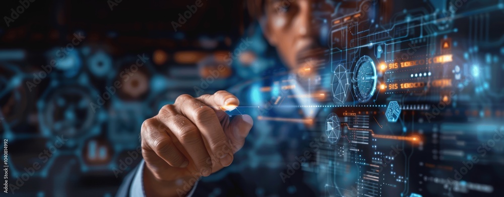 Fototapete Businessman Using Hologram Technology With AI Machine Learning and Data Science on Virtual Screen In High Resolution Photography With HDR Effect