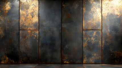 Rustic Metal Wall Background with Golden Accents