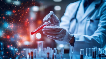 female scientist with blood collection tubes in a laboratory