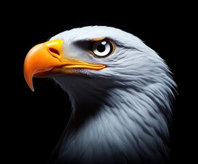 Side Profile of a Bald Eagle Against Black Background