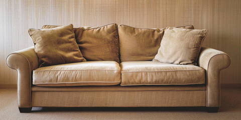 a couch with pillows on it, Comfortable Sofa with Cushions, 