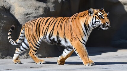 Obraz premium Bengal Tiger Walking in Zoo Habitat