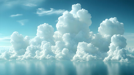 White Fluffy Clouds over Calm Blue Sea - Realistic Image