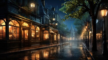 Fototapeta premium Rainy Night in a European City