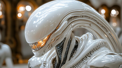 White Futuristic Alien Creature 3D Illustration