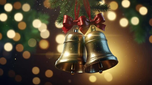 Christmas bells hung with ribbons. Seamless 4K looping timelapse video animation background
