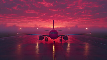 Airplane on Runway at Sunset - 3D Illustration