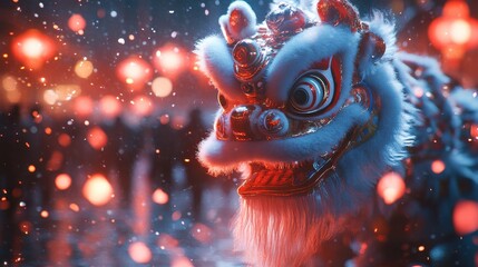 Vibrant Dragon Performing Lion Dance in Celebration