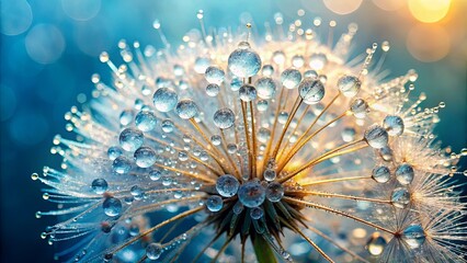 A Symphony of Dewdrops Adorning a Delicate Seed Head, Capturing the Essence of Nature's Beauty