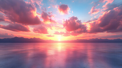 Fototapeta premium Pink Sunset over Mountain Range - 3D Illustration