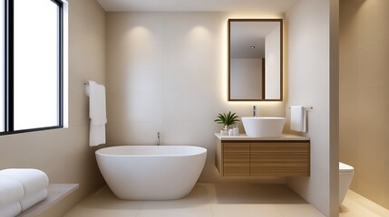 Fototapeta premium 3D bathroom mirror with LED lighting around the edges, bathroom mirror, modern luxury