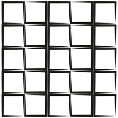 Abstract geometric pattern featuring tilted black squares on a white background.