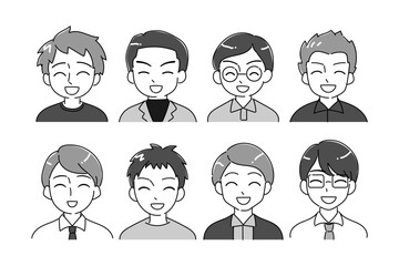 父親のアイコンイラストセット　口を開けて笑う　バストアップ