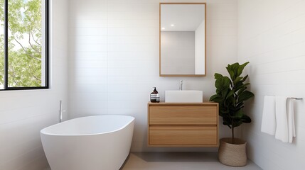 Fototapeta premium 3D recessed wall cabinet with a mirrored door and softclose feature, bathroom cabinet, discreet storage