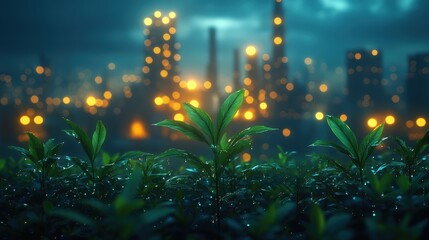 Green plants growing in front of the oil and gas industry.