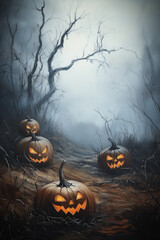 Digital art - Jack o'lantern at a field at night