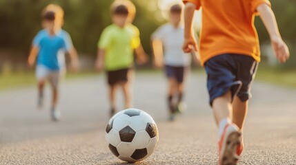 Children Playing Football on Summer Evening