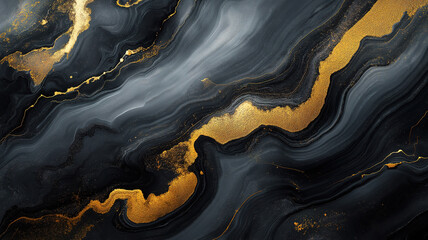 Obraz premium Sophisticated paper texture with marble ink effect in black gray and gold shades