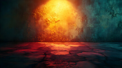 Obraz premium Dark Grunge Concrete Background With Red And Yellow Light
