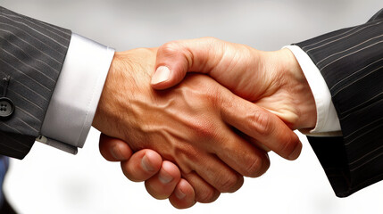 Business partners exchanging firm handshake, symbolizing trust and agreement in professional setting. This moment captures essence of collaboration and partnership
