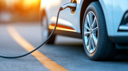 Naklejka premium Electric Car Charging at Sunset
