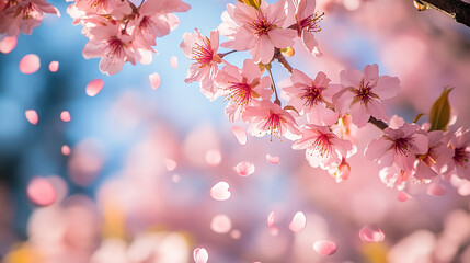 Naklejka premium Cherry Blossom Background with Falling Petals